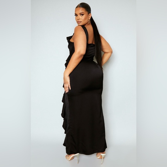 NEW PLT PLUS BLACK SATIN FRILL LAYERED MAXI DRESS - Picture 2 of 6